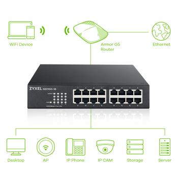 ZYXEL GS1100-16 v3, 16 port Gigabit Unmanaged Switch, Fanless (GS1100-16-EU0103F)