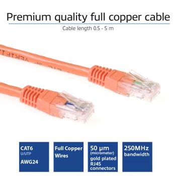 ACT Orange 0.5 meter U/UTP CAT6 patch cable with RJ45 connectors (IB1500)