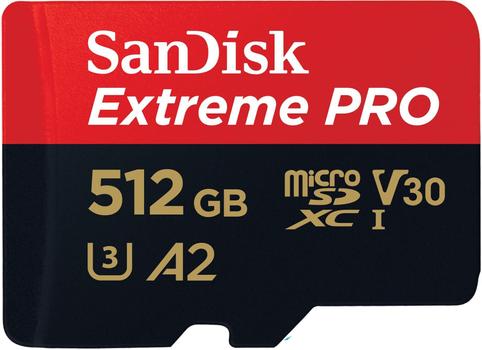 SANDISK k Extreme Pro - Flash memory card (microSDXC to SD adapter included) - 512 GB - A2 / Video Class V30 / UHS-I U3 / Class10 - microSDXC UHS-I (SDSQXCD-512G-GN6MA)