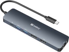 SANDBERG USB-C 8K Display Dock  HDMI + DisplayPort.  RJ45 network, USB-C PD 100W + 2 x USB 3.0.