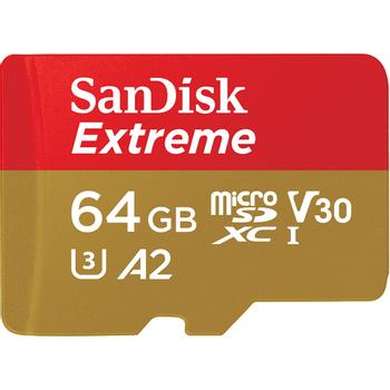 SANDISK Extreme 64GB MicroSDXC UHS-I Class 10 Action Cams and Drones Memory Card and Adapter (SDSQXAH-064G-GN6AA)