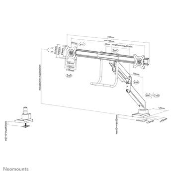 Neomounts by Newstar NEOMOUNTS Monitor Dual-Deskmount with crossbar 10-32inch Full Motion Gasspring Tilt Rotate Swivel Grommet/ Clamp white (NM-D775DXWHITE)
