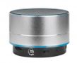 MANHATTAN Metallic Bluetooth Speaker (Clearance Pricing), Splashproof, Range 10m, microSD card reader, Aux 3.5mm connector, USB-A charging cable included (5V charging), Silver, Three Years Warranty