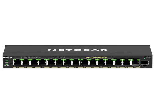 NETGEAR Plus GS316EP - Switch - Managed - 15 x 10/ 100/ 1000 (PoE+) + 1 x SFP - desktop, wall-mountable - PoE+ (180 W) (GS316EP-100UKS)