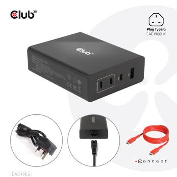 CLUB 3D TRAVEL CHARGER 132W GAN TECHNOLOGY FOUR PORT USB TYPE-A AND -C POWER DELIVERY PD 3.0 SUPPORT (CAC-1906)