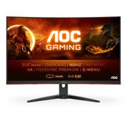 AOC Gaming CQ32G2SE/ BK - LED monitor - gaming - curved - 32" (31.5" viewable) - 2560 x 1440 QHD @ 165 Hz - VA - 300 cd/m² - 3000:1 - 1 ms - 2xHDMI, DisplayPort - speakers - black, red