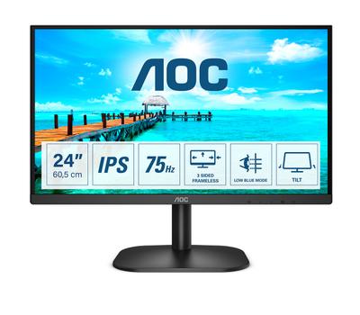 AOC 24B2XD - LED monitor - 24" (23.8" viewable) - 1920 x 1080 Full HD (1080p) @ 75 Hz - IPS - 250 cd/m² - 1000:1 - 4 ms - DVI, VGA - black (24B2XD)