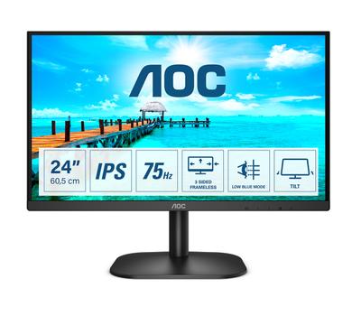 AOC 24B2XH/EU - LED monitor - 24" (23.8" viewable) - 1920 x 1080 Full HD (1080p) @ 75 Hz - IPS - 250 cd/m² - 1000:1 - HDMI, VGA - black (24B2XH/EU)