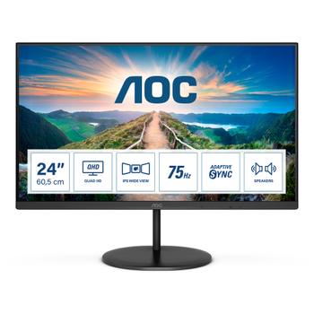 AOC Q24V4EA - LED monitor - 24" (23.8" viewable) - 2560 x 1440 QHD @ 75 Hz - IPS - 250 cd/m² - 1000:1 - 4 ms - HDMI, DisplayPort - speakers - black (Q24V4EA)