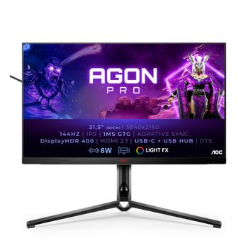 AOC Gaming AG324UX - AGON Series - LED monitor - gaming - 32" (31.5" viewable) - 3840 x 2160 4K @ 144 Hz - IPS - 350 cd/m² - 1000:1 - DisplayHDR 400 - 1 ms - 2xHDMI, DisplayPort,  USB-C - speakers - blac (AG324UX)