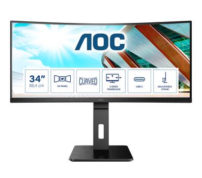 AOC Pro-line CU34P2C - P2 Series - LED monitor - curved - 34" - 3440 x 1440 UWQHD @ 100 Hz - VA - 300 cd/m² - 3000:1 - 1 ms - 2xHDMI, DisplayPort,  USB-C - speakers - black (CU34P2C)
