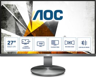 AOC Pro-line I2790VQ - LED monitor - 27" - 1920 x 1080 Full HD (1080p) @ 60 Hz - IPS - 250 cd/m² - 1000:1 - 4 ms - HDMI, VGA, DisplayPort - speakers - grey (I2790VQ/BT)