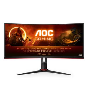 AOC Gaming CU34G2X/ BK - LED monitor - gaming - curved - 34" - 3440 x 1440 WQHD @ 144 Hz - VA - 300 cd/m² - 3000:1 - 1 ms - 2xHDMI, DisplayPort - black (CU34G2X/BK)