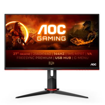AOC Gaming Q27G2U/BK - LED monitor - gaming - 27" - 2560 x 1440 QHD @ 144 Hz - VA - 250 cd/m² - 3000:1 - 1 ms - 2xHDMI, DisplayPort - black (Q27G2U/BK)