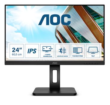 AOC 24P2Q - LED monitor - 24" (23.8" viewable) - 1920 x 1080 Full HD (1080p) @ 75 Hz - IPS - 250 cd/m² - 1000:1 - 4 ms - HDMI, DVI, DisplayPort,  VGA - speakers - black (24P2Q)