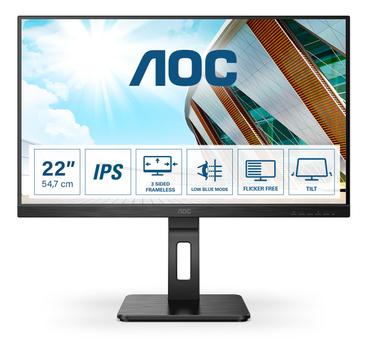 AOC 22P2Q - LED monitor - 22" (21.5" viewable) - 1920 x 1080 Full HD (1080p) @ 75 Hz - IPS - 250 cd/m² - 1000:1 - 4 ms - HDMI, DVI, 2xDisplayPort,  VGA - speakers - black (22P2Q)