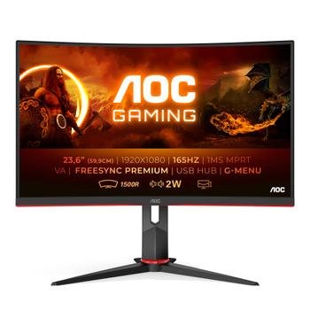 AOC Gaming C24G2U/BK - LED monitor - gaming - 24" (23.8" viewable) - 1920 x 1080 Full HD (1080p) @ 144 Hz - VA - 250 cd/m² - 1000:1 - 1 ms - 2xHDMI, VGA, DisplayPort - speakers - black (C24G2U/BK)