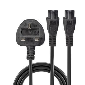 LINDY Y-Power Cable G (UK) to 2x C5. Black. 2.5m Factory Sealed (30428)