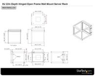 StarTech "8U Hinged Open Frame Wall Mount Network Rack - 4-Post 22"" Depth Swing Out Computer Equipment Rack - 140lbs capacity (RK819WALLOH)" - rack - 8U (RK819WALLOH)