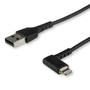 STARTECH 1M ANGLED LIGHTNING TO USB CABLE-APPLE MFI CERTIFIED-BLACK CABL