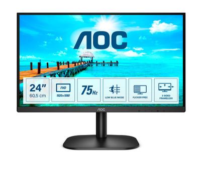 AOC 24B2XDM - B2 Series - LED monitor - 23.8" - 1920 x 1080 Full HD (1080p) @ 75 Hz - VA - 250 cd/m² - 3000:1 - 4 ms - DVI, VGA - black (24B2XDM)