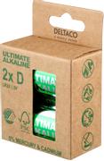 DELTACO Ultimate Alkaline batteries, LR20/D size, 2-pack