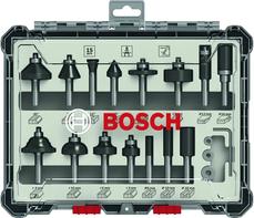 Bosch Sett med fresejern, 15 deler, blandet, 8 mm skaft 15-piece Mixed Application Router Bit Set.