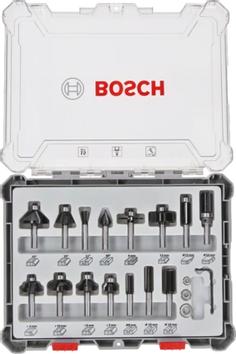 Bosch Sett med fresejern,  15 deler, blandet, 8 mm skaft 15-piece Mixed Application Router Bit Set. (2607017472)