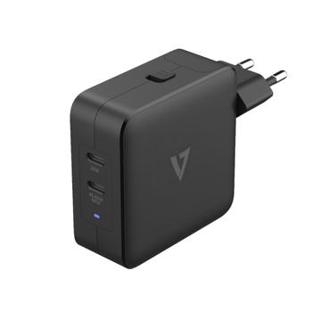 V7 65W USB-C PD GAN AC CHARGER 2 X USB-C PORTS INTL PLUGS BATT (ACUSBC65WGAN)