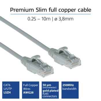 ACT UTP Patch Cat.6 -  1,0 m Grå LSZH Slim 250MHz 28AWG Halogenfri Snagless (DC9001)