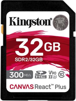 KINGSTON 32GB SDHC REACT PLUS UHS-II 300R/260W U3 V90 FULL HD/4K/8K EXT (SDR2/32GB)