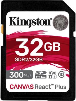 KINGSTON 32GB Canvas React Plus SDHC UHS-II 300R/260W U3 V90 for Full HD/4K/8K (SDR2/32GB)