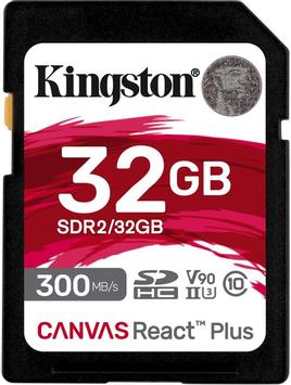 Kingston Canvas React Plus 32GB SD-kort, UHS-II, V90, 300MB/s lesehastighet,  260MB/s skrivehastighet (SDR2/32GB)