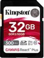 KINGSTON 32GB SDHC REACT PLUS UHS-II 300R/260W U3 V90 FULL HD/4K/8K EXT