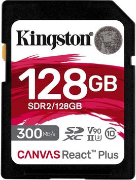 Kingston Canvas React Plus 128GB SD-kort, UHS-II, V90, 300MB/s lesehastighet,  260MB/s skrivehastighet (SDR2/128GB)