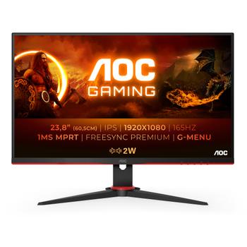 AOC C Gaming 24G2SPAE/ BK - G2 Series - LED monitor - gaming - 23.8" - 1920 x 1080 Full HD (1080p) @ 165 Hz - IPS - 300 cd/m² - 1000:1 - 1 ms - 2xHDMI, VGA, DisplayPort - speakers - black, red (24G2SPAE/BK)