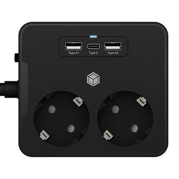 ICY BOX Doppelsteckdose mit USB Ladegerät für Tisch-oder Wand (IB-MPS2220B-CH)