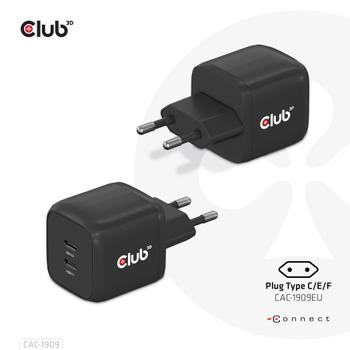 CLUB 3D Travel Charger PPS 45W GAN technology Dual port USB Type-C Power Delivery 3.0 Support (CAC-1909EU)