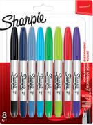 SHARPIE Twin Tip Permanent Marker 0.5mm and 0.7mm Line Assorted Colours (Pack 8) - 2065409