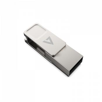 V7 64GB TYPE-C+USB 3.2 GEN1 SILVER USB A FLASH DRIVE + TYPE-C MEM (VF364GTC)