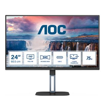 AOC C Value-line 24V5CE/BK - V5 series - LED monitor - 24" (23.8" viewable) - 1920 x 1080 Full HD (1080p) @ 75 Hz - IPS - 300 cd/m² - 1000:1 - 4 ms - HDMI, USB-C - speakers - black (24V5CE/BK)