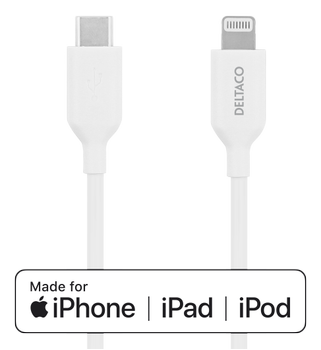 DELTACO USB-C till Lightning kabel, MFi C94, 2m, white (IPLH-452)