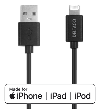 DELTACO USB-A to Lightning,  MFi C189, 1m, black (IPLH-411)