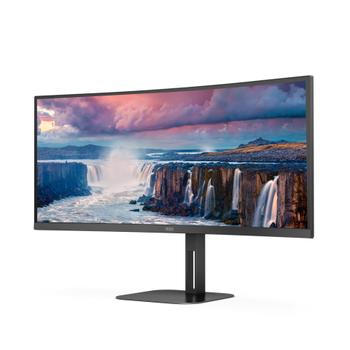 AOC Value-line CU34V5C/ BK - V5 series - LED-Monitor - gebogen - 86.4 cm (34") - 3440 x 1440 WQHD @ 100 Hz - VA - 300 cd/m˛ - 3000:1 - 4 ms - HDMI, DisplayPort,  USB-C - Lautsprecher - mattschwarz (CU34V5C/BK)