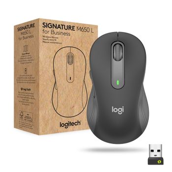 LOGITECH h Signature M650 L for Business - Mouse - right-handed - 5 buttons - wireless - Bluetooth,  2.4 GHz - Logitech Logi Bolt USB receiver - graphite (910-006348)