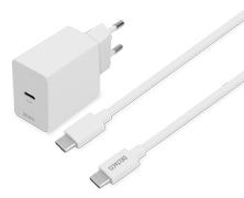 DELTACO USB-C wall charger, 1x USB-C PD 20 W, 1 m USB-C cable, white (USBC-AC146)