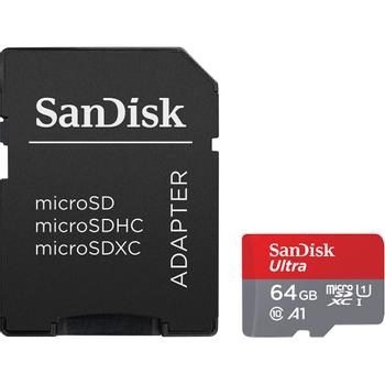 SANDISK 64GB Ultra microSDXC 140MB/ s+SD Adapter (SDSQUAB-064G-GN6MA)