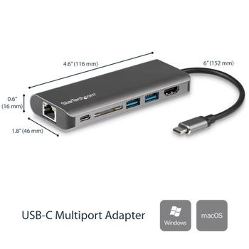 STARTECH USB-C MULTIPORT ADAPTER WITH SD PD - 4K HDMI - GBE - 2X USB-A PERP (DKT30CSDHPD)