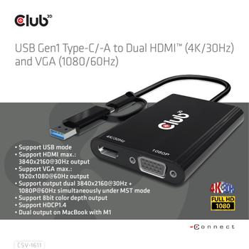 CLUB 3D Usb Gen1 Type-C/-A To Dual (CSV-1611)