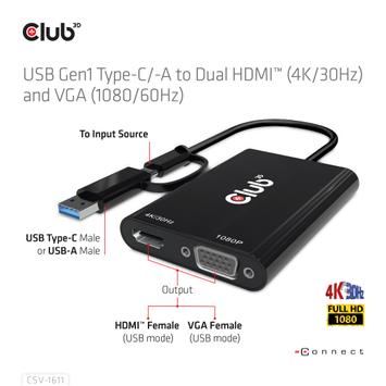 Club 3D Usb Gen1 Type-C/-A To Dual (CSV-1611)